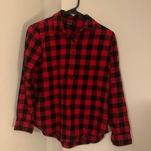 Madewell Red and Black Plaid 3/4 button long sleeve top